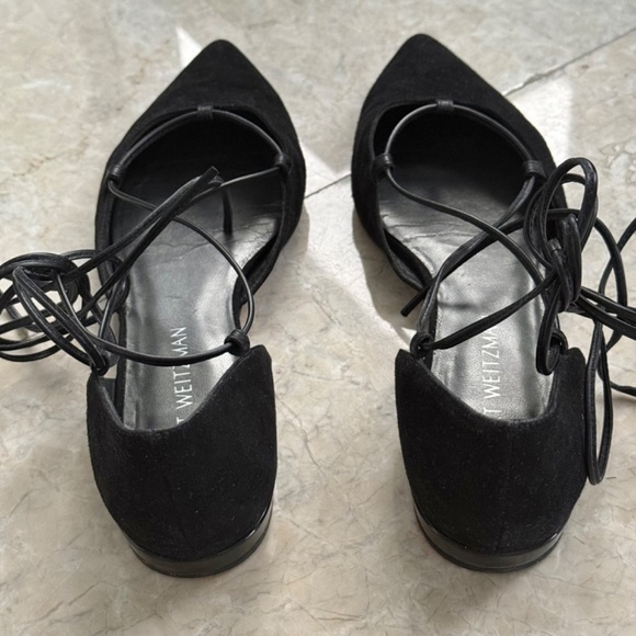 Stuart Weitzman Black Suede Lace Up Ballet Flats - Picture 6 of 8
